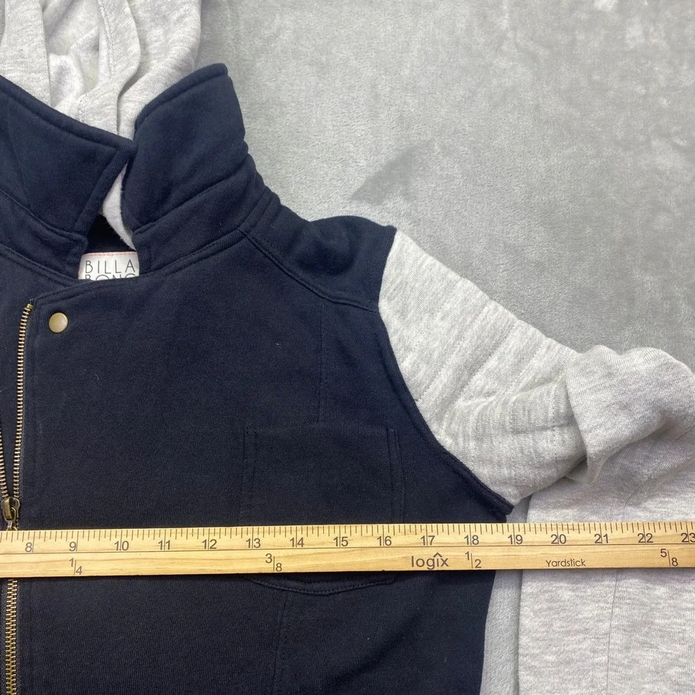 Billabong Two-Toned Hooded Girls Moto Gray Asymmetrical Zip Fleece Jacket Medium